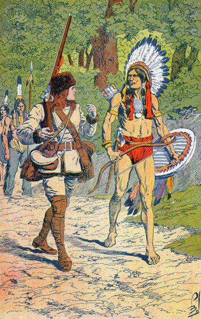 Franse trappers met indianen in Amerika door Louis Charles Bombled