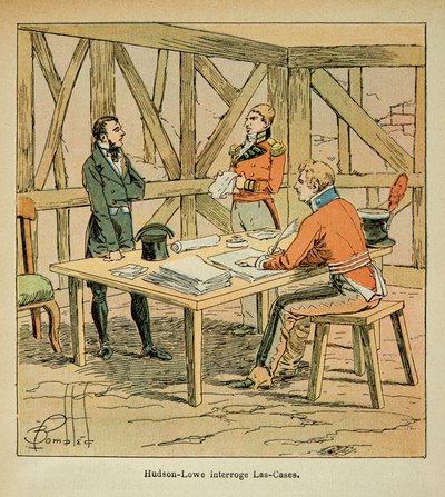 Illustratie van Bombled Louis (1862-1927) uit Graaf Emmanuel de Las Cases (1766-1842): Gouverneur Hudson Lowe (1769-1844) ondervraagt Las Cases, Privécollectie door Louis Charles Bombled