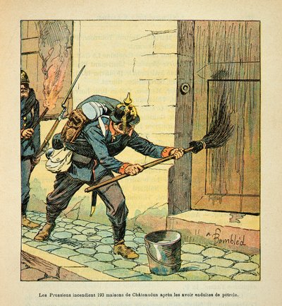 De Pruisen steken 193 huizen in brand na de verovering van de stad Chateaudun, na ze met olie te hebben bedekt in oktober door Louis Charles Bombled