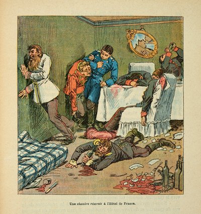 Een kamer in het Hotel de France au Mans, dronken van de Pruisen, privécollectie door Louis Charles Bombled