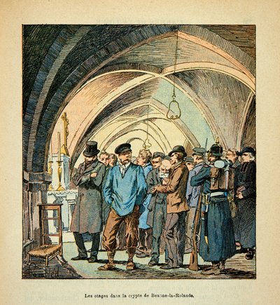 Franse gijzelaars in de crypte van Beaune La Rolande tijdens de gevechten op 28 november 1870, privécollectie door Louis Charles Bombled