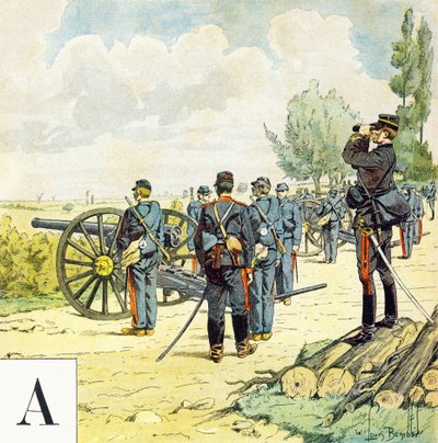 Letter A: Kanonniers, "Je serai soldat" (Ik zal soldaat worden) - Militair alfabet door Louis Charles Bombled