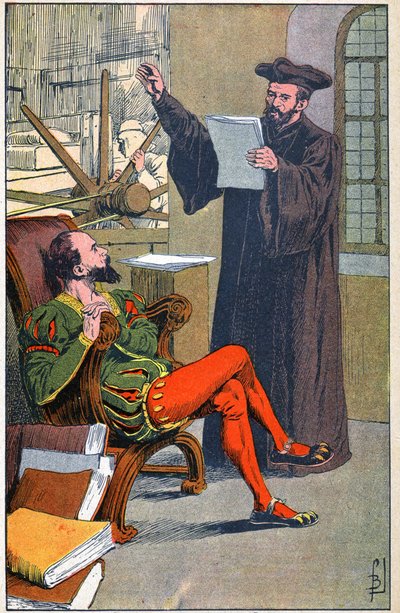 Rabelais in de drukkerij van Etienne Dolet door Louis Charles Bombled