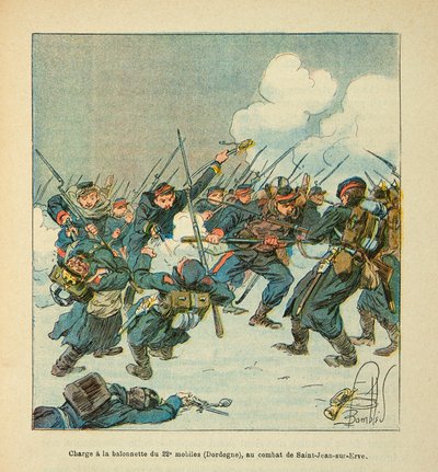 De Armee van de Loire: aanval met de bajonet van de 22e mobiele (Dordogne) in de slag bij Saint Jean sur Evre in januari 1871 door Louis Charles Bombled