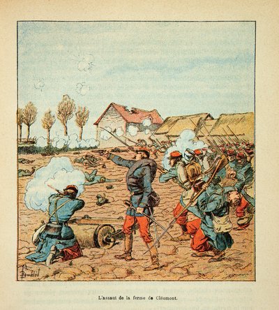 De Slag bij Coulmiers op 9 november 1870, de aanval van de Fransen bij de Cleomont-boerderij door Louis Charles Bombled