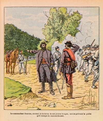 De Oostelijke Armee van Eugene Sergeant, bekend als Grenest, geïllustreerd door Louis Bombled: Kolonel Bourras tijdens de gevechten bij Brouvelieures in oktober 1870 door Louis Charles Bombled