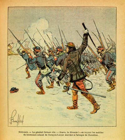 Het Oostelijke Leger van Eugene Sergeant, bekend als Grenest, geïllustreerd door Louis Bombled (1862-1927) (Frans-Duitse Oorlog; campagne van 1870-1871): januari 1871, Hericourt, Generaal Cremer roept 