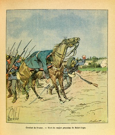 Het Oostelijke Leger van Eugene Sergeant, bekend als Grenest, geïllustreerd door Louis Bombled (1862-1927) (Frans-Duitse Oorlog; campagne van 1870-1871): november 1870, tijdens de gevechten van Brazey, wordt de Pruisische majoor Saint Ange neergeschoten, P door Louis Charles Bombled