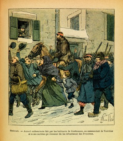 Januari 1871, Hericourt, enthousiasme van de inwoners van Couthenans voor commandant Vaulchier en zijn mannen door Louis Charles Bombled