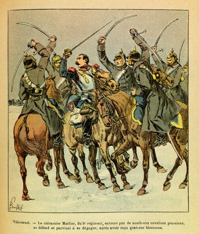 Tijdens de Slag bij Villersexel, de slagschip Marlier van het 5e regiment omringd door de Pruisen door Louis Charles Bombled