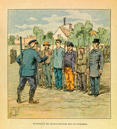 De training van nationale gardes in de campagnes om het grondgebied te verdedigen door Louis Charles Bombled