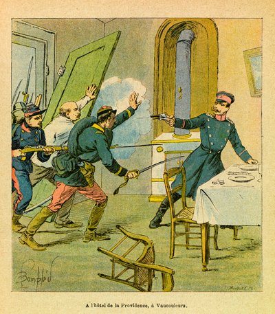 Een Pruisische officier gevangen genomen door Franse motieven in Vaucouleurs door Louis Charles Bombled