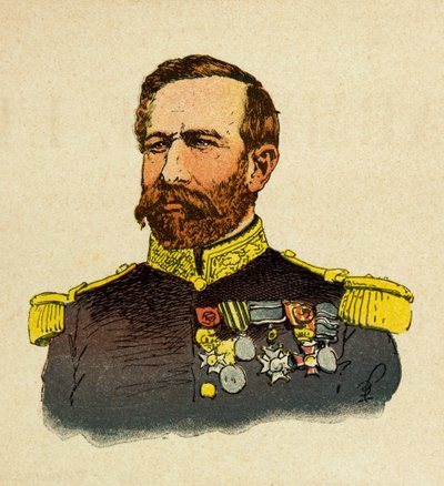 De Oostelijke Armee van Eugene Sergeant, bekend als Grenest, geïllustreerd door Louis Bombled: Portret van Generaal Bourbaki door Louis Charles Bombled