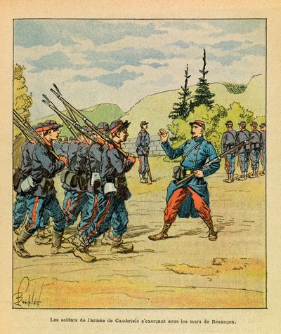 De oostelijke Armee van Eugene Sergeant, bekend als Grenest: De soldaten van het leger van generaal Cambriels oefenen onder de muren van Besancon door Louis Charles Bombled