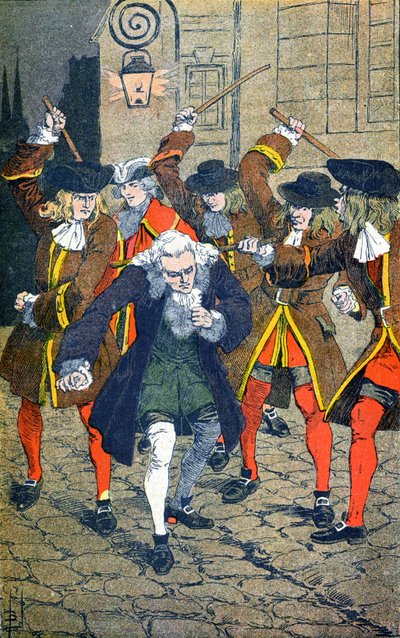 De ridder van Rohan laat Voltaire door zijn mensen slaan door Louis Charles Bombled
