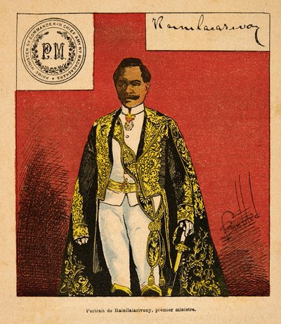 De oorlog in Madagaskar - Anekdotische geschiedenis van de Franse expedities van 1885-1895 door Henri Galli, geïllustreerd door Louis Bombled: Portret van premier Rainilaiarivony door Louis Charles Bombled