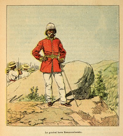 De oorlog in Madagaskar - Anecdotische geschiedenis van de Franse expedities van 1885-1895 door Henri Galli, geïllustreerd door Louis Bombled: Portret van generaal Hova Ramasombazaha door Louis Charles Bombled