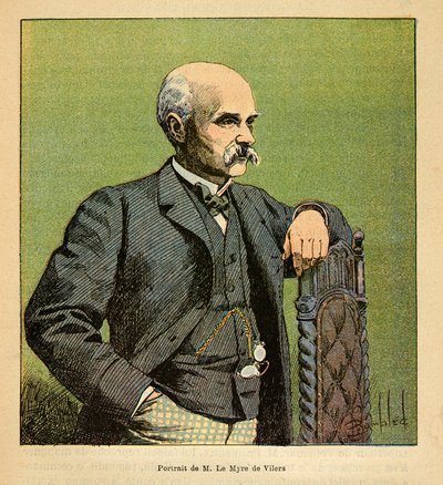 De oorlog in Madagaskar - Anecdotische geschiedenis van de Franse expedities van 1885-1895 door Henri Galli, geïllustreerd door Louis Bombled: Portret van M. Le Myre de Vilers (1833-1918) Resident-generaal in Madagaskar in 1886, Privécollectie door Louis Charles Bombled