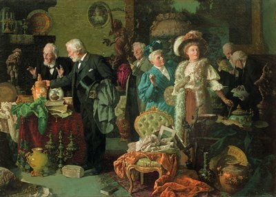Kenners in een antiekwinkel door Louis Charles Moeller