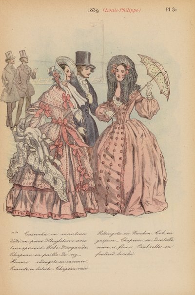 Franse mode: 1839, Louis-Philippe (kleur litho) door Louis Colas