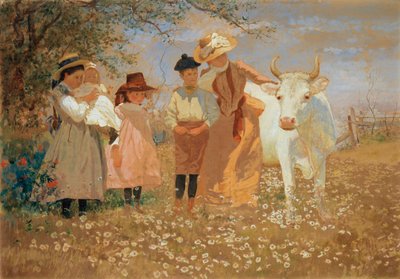 Familiegroep met Koe door Louis Comfort Tiffany