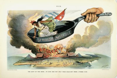 De plicht van het uur: - Om haar [Cuba] niet alleen van Spanje te redden - maar van een erger lot, 1898 door Louis Dalrymple