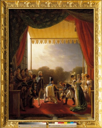 Lodewijk XVIII, omringd door leden van de koninklijke familie, op het balkon van de Tuilerieën, bij de terugkeer van het leger uit Spanje, 2 december door Louis Ducis