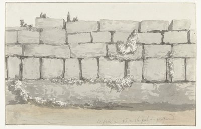 Buitenkant van de buitenmuur van de antieke tempel in de oude stad Manduria door Louis Ducros