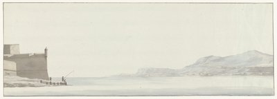 Gezicht op de kust van Calabrië vanaf het uiterste punt van de vesting Messina (Voyage en Italie, en Sicile et à Malte - 1778) door Louis Ducros