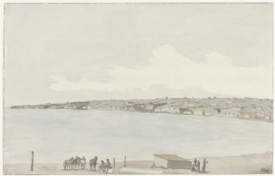 Gezicht op het voorgebergte Pausilype met oude paleis van koningin Jeanne en platteland van Sannazar vanaf het balkon van de herberg door Louis Ducros