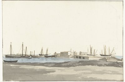 Haven van Barletta met schepen door Louis Ducros