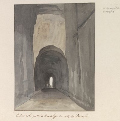 Ingang van grot Crypta Neapolitana (of Grotta di Posillipo) aan de kust van Pozzuoli door Louis Ducros