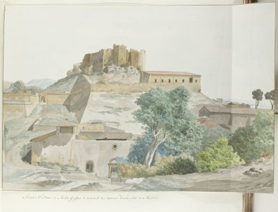 Oude kasteel van Mata en Grifone en het karmelieten klooster, grondvesten van Messina (Voyage en Italie, en Sicile et à Malte - 1778) door Louis Ducros