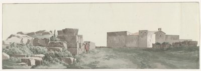 Profiel van de binnenmuren en buitenmuren van de oude stad Manduria (Voyage en Italie, en Sicile et à Malte - 1778) door Louis Ducros