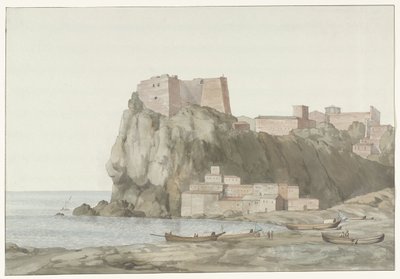 Rots en stad Scilla in de regio Calabrië aan de westkust door Louis Ducros