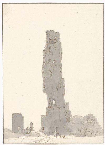 Ruïne van toren langs de grote weg tussen Terracina en Fondi door Louis Ducros