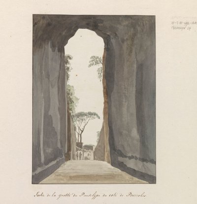 Uitgang van grot Crypta Neapolitana aan de kust van Pozzuoli (Voyage en Italie, en Sicile et à Malte - 1778) door Louis Ducros