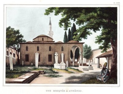 Een moskee in Athene - uit "Reis naar Athene en Constantinopel, of verzameling van Griekse en Ottomaanse portretten, uitzichten en kostuums, geschilderd op plaatsen van de natuur, lithografieën en kleuren door Louis Dupre (1789-1837), leerling van David. 1 door Louis Dupré