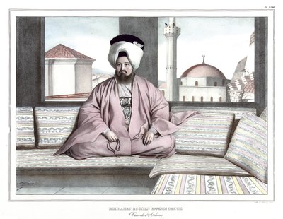 Mouhamet Ruscien Effendi Dervis, vaivode van Athene - uit "Reis naar Athene en Constantinopel, of verzameling van Griekse en Ottomaanse portretten, uitzichten en kostuums, geschilderd op plaatsen van de natuur, lithografieën en kleuren door Louis Dupre (17 door Louis Dupré