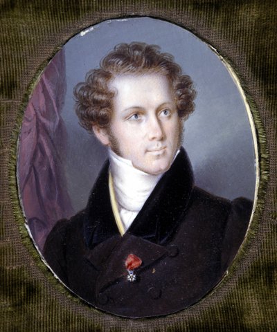 Portret van Vincenzo Bellini (1801 - 1835). Miniatuur van de Dupré. Museo della Scala. Milaan. door Louis Dupré