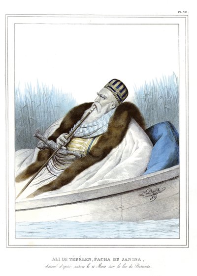 Ali de Tebelen (1741-1822), pasha van Janina, aan het meer van Butrinto door Louis Dupré