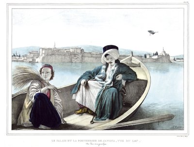 Het paleis en de vesting van Janina, gezien vanaf het meer. Een Turk en een jonge Griek. in 