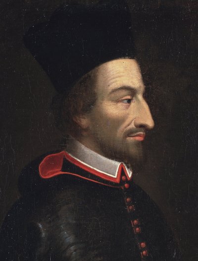 Portret van Cornelius Jansen, genaamd Jansenius, bisschop van Ieper (detail) door Louis Dutielt