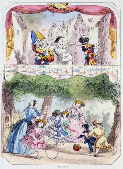 Polichinelle precepteur - Lithografie, uit Theatre des marionnettes du jardin des Tuileries, tekst en tekening van Louis Edmond Duranty (1833-1880), Parijs door Louis Edmond Duranty