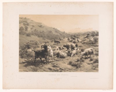 Herderin met geiten en schapen in de Pyreneeën door Louis Emmanuel Soulange Teissier
