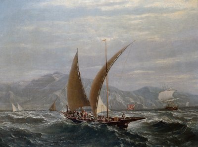 Een mediterrane tartane door Louis Eugene Gabriel Isabey