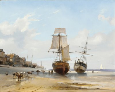 Gestrand boten door Eugene Isabey