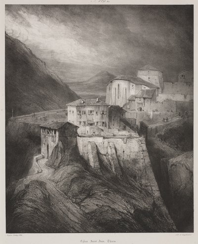 Kerk van Saint Jean, Thiers, Auvergne door Louis Eugene Gabriel Isabey