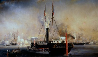 Koning Lodewijk Filips I en de koningin van de Fransen ontmoeten koningin Victoria en prins Albert die op 2 september in Treport aankwamen door Louis Eugene Gabriel Isabey