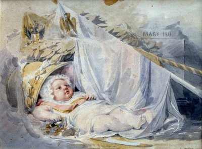 Koning van Rome Napoleon II, hertog van Reichstadt, zoon van keizer Napoleon I als pasgeborene door Louis Eugene Gabriel Isabey